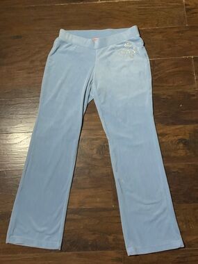 Juicy Couture Light Blue Velour Joggers with Rhinestone Snowflake